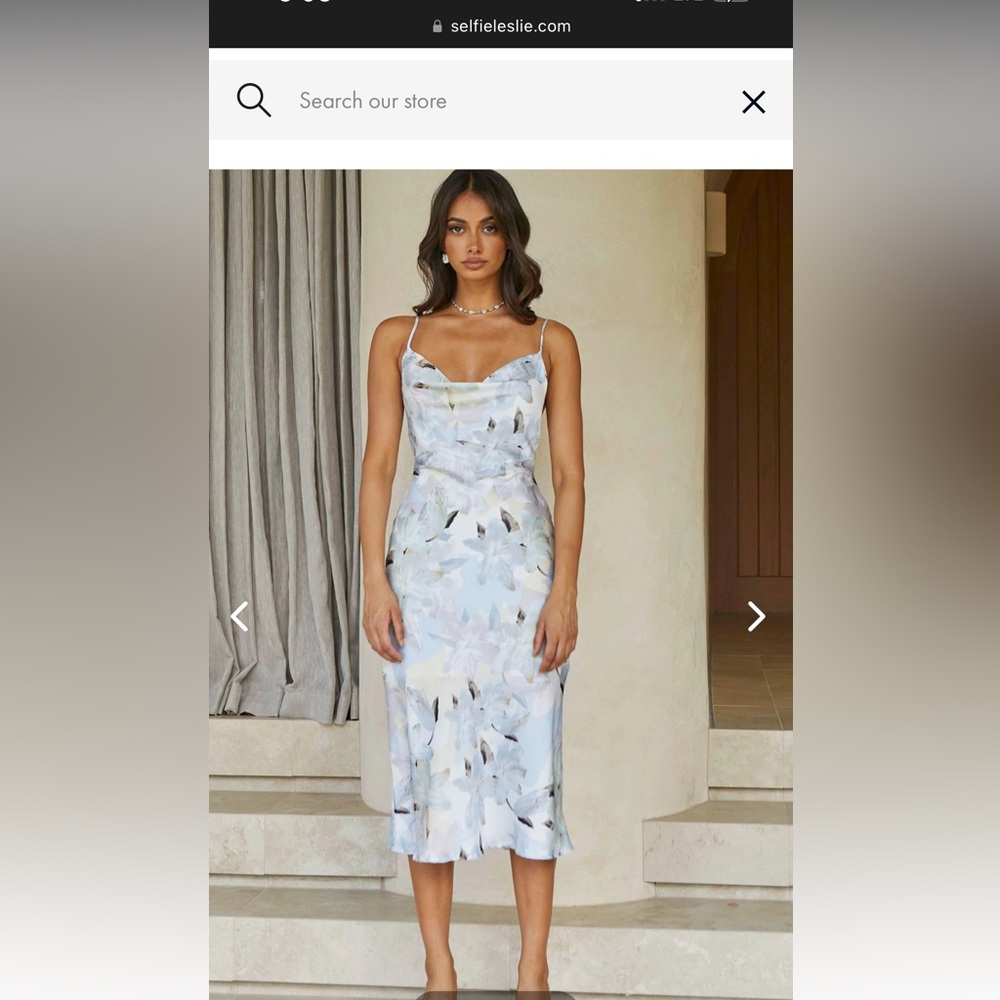 NWT Selfie Leslie Show Me Love Cowl Neck Midi Dress Lily Print Blue